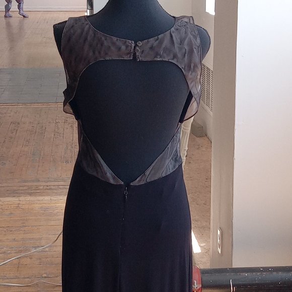 Black slinky sheer open back long maxi length dress - Picture 10 of 11